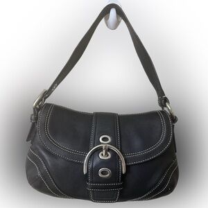 Coach F10909  Small Soho Black Leather Shoulder Bag w/Contrast Stitching